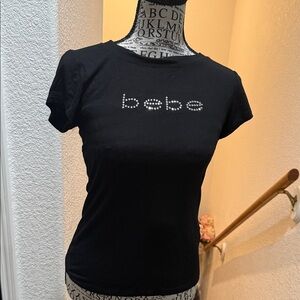 Bebe Black Short Sleeve Tee with Rhinestone Logo